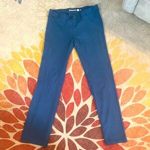 Stretch yoga pocketless dress work pants in teal with pattern